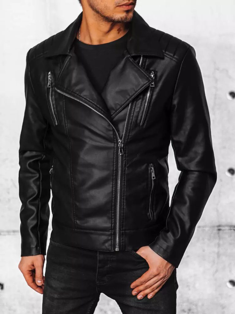 Stilska moška jakna v črni barvi iz umetnega usnja - Pravimoski.si