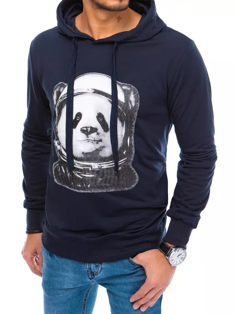 Originalen temen nebeško moder pulover s potiskom Panda - Pravimoski.si
