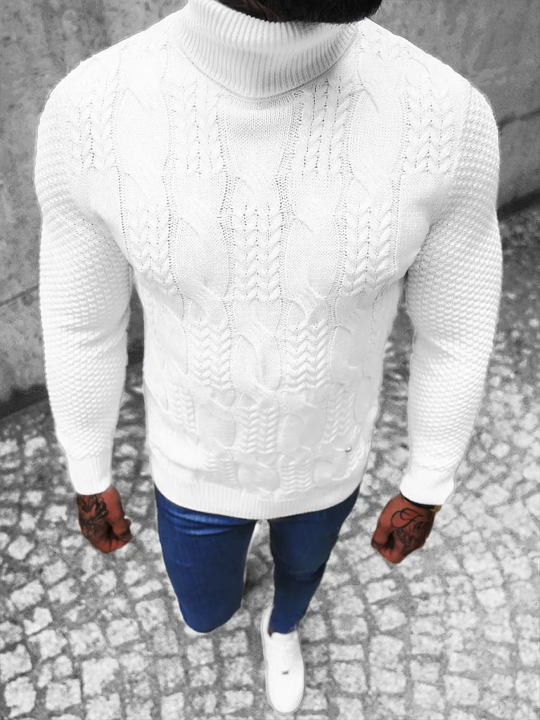 Vzorčast bel pulover z ovratnikom NB/MM6012/1 - Pravimoski.si