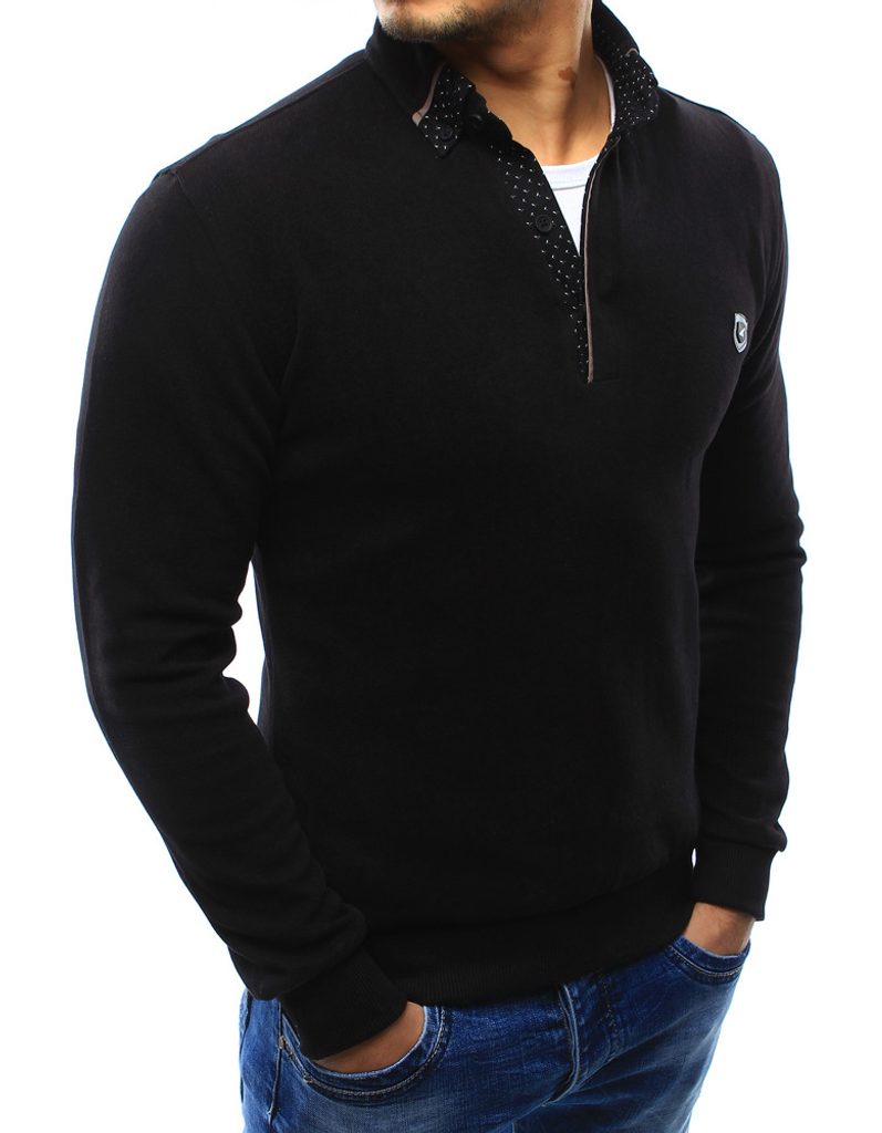 Trendi moški črn pulover z dekorativnim ovratnikom - Pravimoski.si