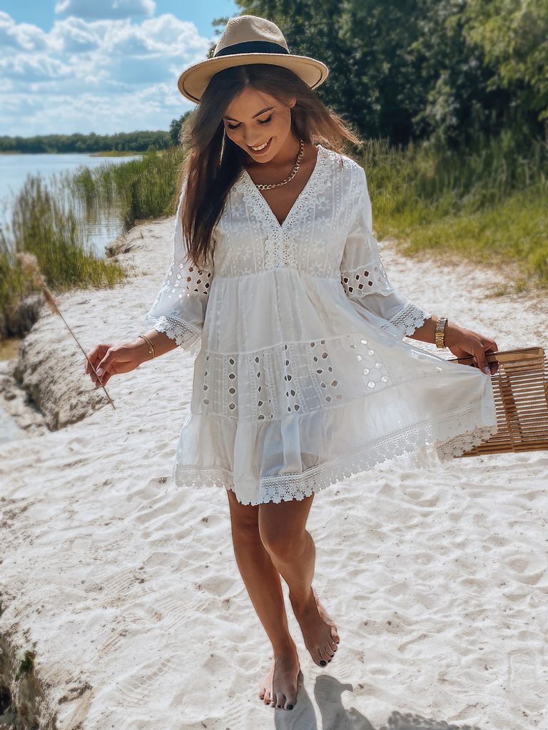 Senzacionalna bela poletna obleka Nensi - Pravimoski.si
