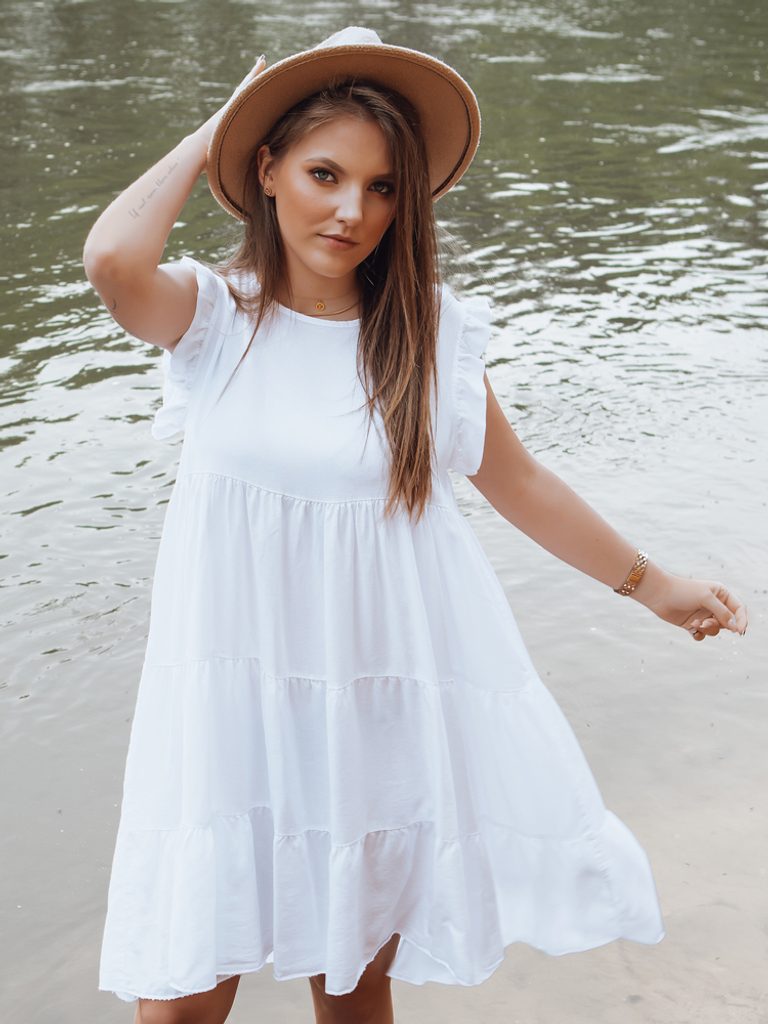 Čudovita lahka poletna obleka v beli barvi Liria - Pravimoski.si