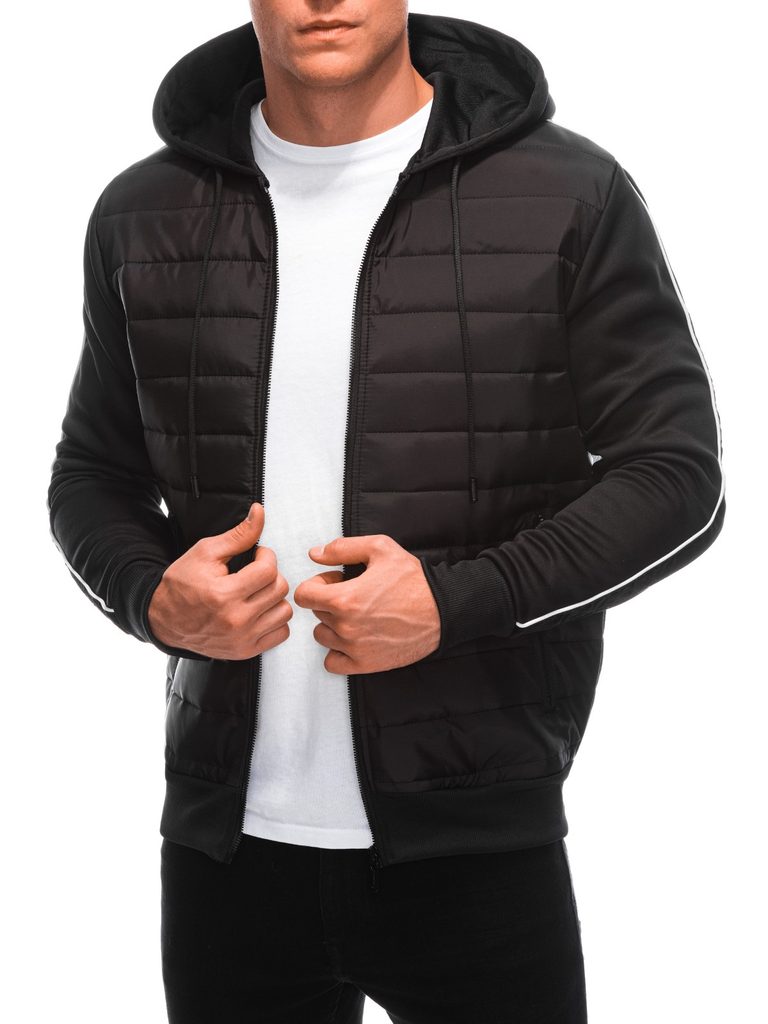 Trendovska črna moška prehodna jakna s kapuco C568 - Pravimoski.si