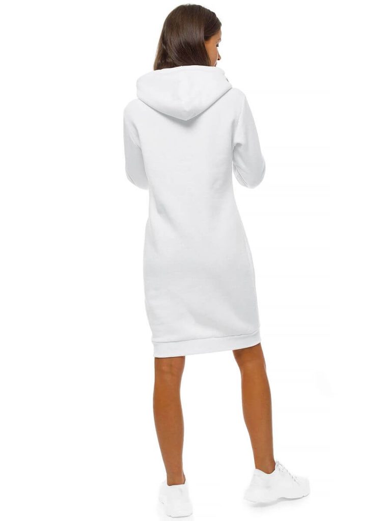 Ženski neobičajen podaljšan pulover s kapuco v beli barvi JS/YS10005/1 -  Pravimoski.si