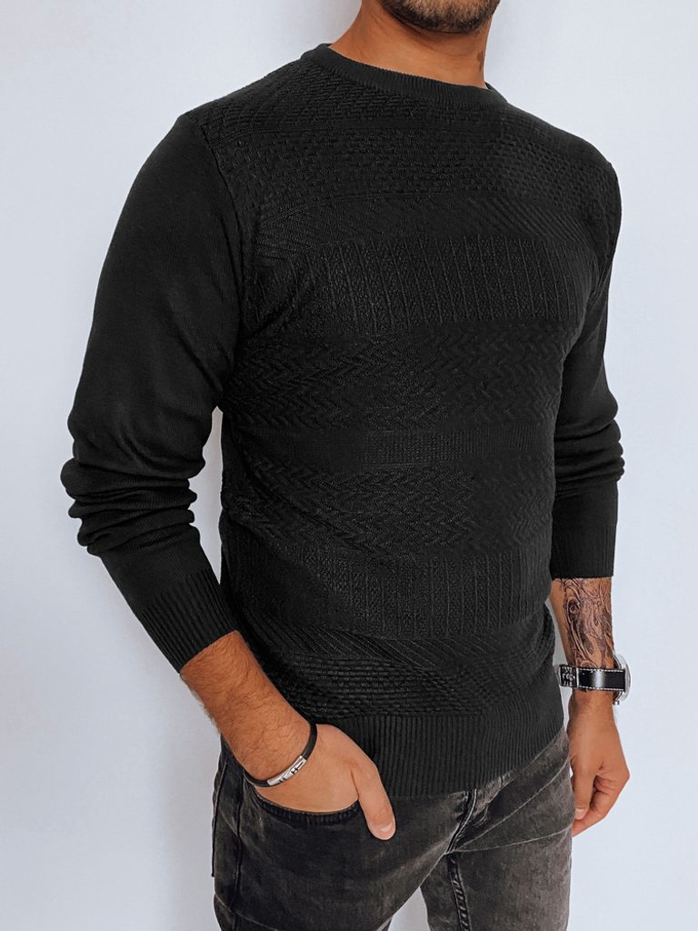 Črn pulover s trendovskim vzorcem - Pravimoski.si