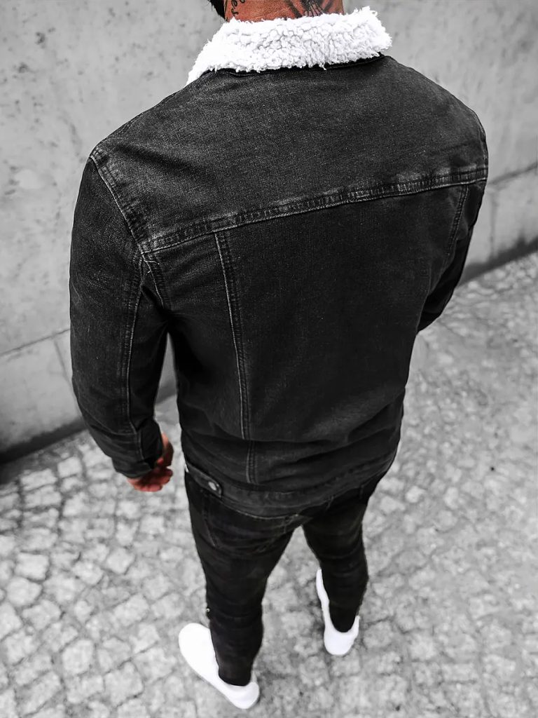 Trendovska črna jeans jakna s krznom NB/MJ517N - Pravimoski.si