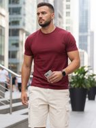 Bombažna bordo majica s kratkimi rokavi