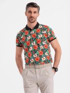 Moška črna polo majica s cvetličnim potiskom V2 POSS-0149