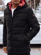 Moška zimska črna jakna z rdečo podlogo