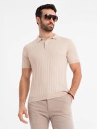Moška bež črtasta polo majica SLIM FIT V2 POSS-0143