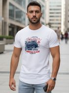 Bela moška majica s potiskom VINTAGE CAR