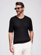 Moška črna pletena majica z gumbi V2 TSCT-0254