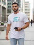 Originalna bela moška majica s poletnim potiskom