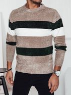 Moški črtasti pulover za zimo v bež barvi