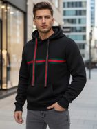 Zanimiva moška majica s kapuco in okrasnim pasom črna
