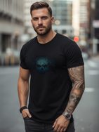 Originalna črna moška majica z modrim potiskom