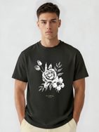 Črna majica oversize s cvetličnim potiskom