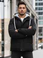 Zanimiva črna zimska jakna s kapuco