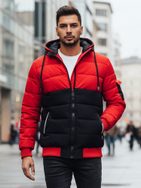 Moška zimska jakna s kapuco v rdeči in črni barvi