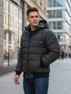 Brezčasna grafitna zimska jakna s kapuco