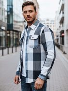 Krašena flanelasta srajca z žepi na prsih v modri barvi