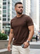 Bombažna rjava majica s kratkimi rokavi