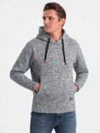 Nevsakdanji meliran siv pulover s kapuco V1 SSNZ-0147