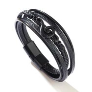 Moška usnjena zapestnica z violinskim ključem - črna