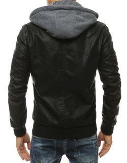 Črna jakna iz umetnega usnja s priročno kapuco