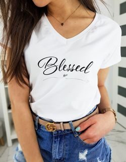 Edinstvena bela ženska majica Blessed