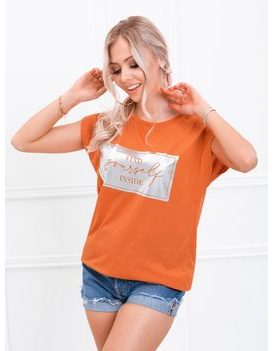 Ženska modna majica s potiskom v oranžni barvi SLR026