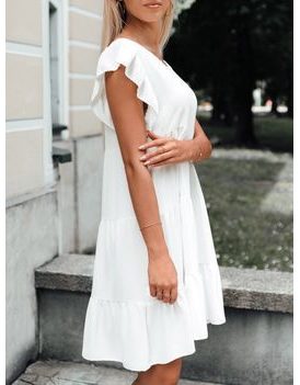 Ženska obleka z naborki v beli barvi DLR026
