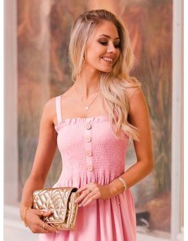 Ženska trendovska maxi obleka v rožnati barvi DLR052