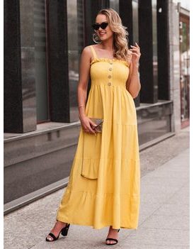 Ženska trendovska maxi obleka v rumeni barvi DLR052