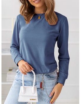 Preprost ženski pulover svetlo nebeško moder FASHION