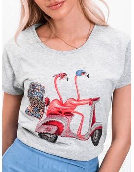 Trendovska ženska siva majica s flamingoma SLR013