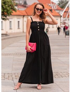 Ženska trendovska maxi obleka v črni barvi DLR052