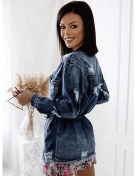 Moderna ženska jeans nebeško modra jakna s pasom Claudia