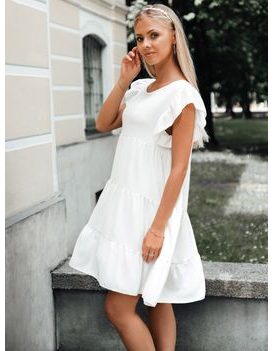 Ženska obleka z naborki v beli barvi DLR026