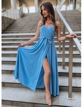 Romantična poletna dolga obleka Migda v sinje modri barvi