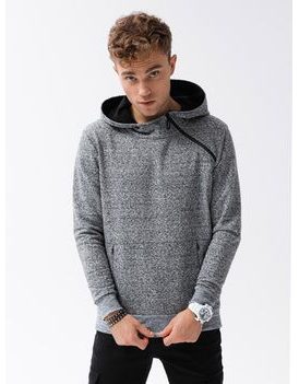 Zanimiv meliran siv pulover s kapuco B1484