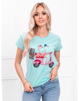 Trendovska ženska majica v barvi mete s flamingoma SLR013