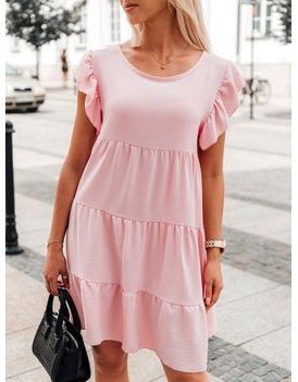Ženska obleka z naborki v rožnati barvi DLR026