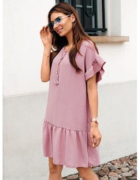 Ženska preprosta obleka v rožnati barvi DLR011