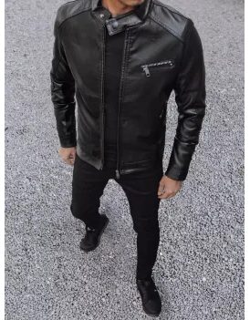 Črna usnjena jakna brez kapuce