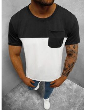 Črno-bela trendovska majica z žepom JS/8T91/1Z