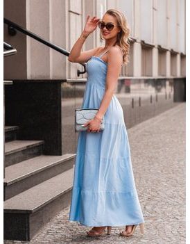 Ženska trendovska maxi obleka v svetlo modri barvi DLR052