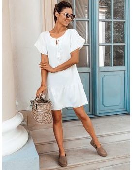 Ženska preprosta obleka v beli barvi DLR011
