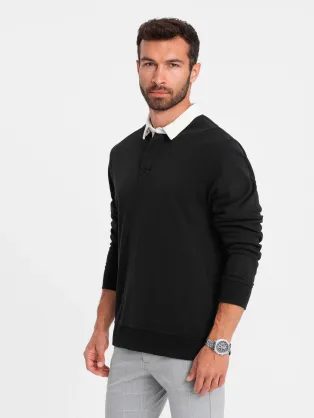 Eleganten črn pulover s polo ovratnikom V6 SSNZ-0132