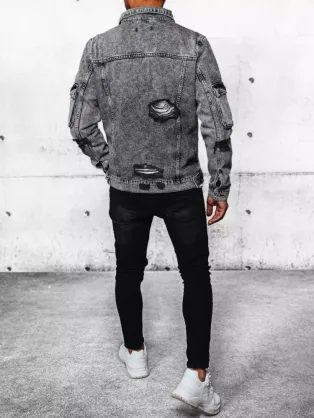 Trendovska grafit jeans jakna s kapuco